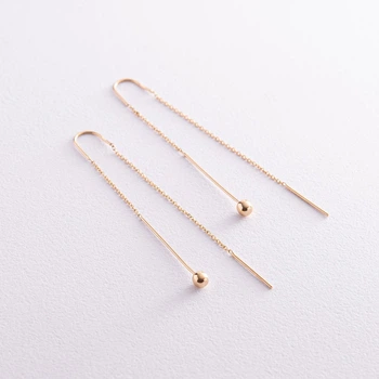 Серьги "Шарики" в желтом золоте на цепочке с07984 Онікс