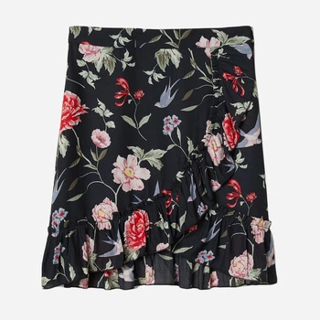 Юбка мини летняя женская H&M 0612133_черн.цвети.птичка 38 Черная (KAY2000001311592_LD2000001311592)