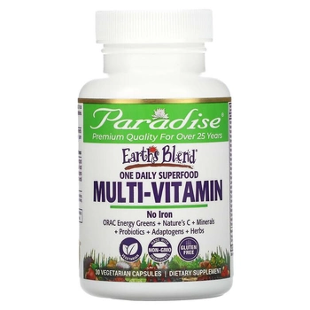 Ежедневные мультивитамины из суперпродуктов, без железа, Earth's Blend, Paradise Herbs, 30 вегетарианских капсул