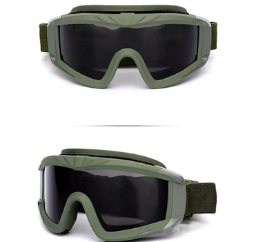 Очки тактические маска защитные для Армии ЗСУ Attack 3 стекла в комплекте цвет олива