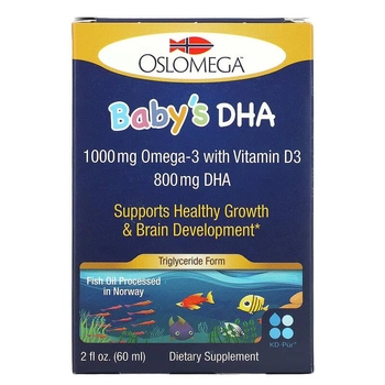 Докозагексаєнова кислота (ДГК) з вітаміном D3 для дітей, Oslomega, 60 мл