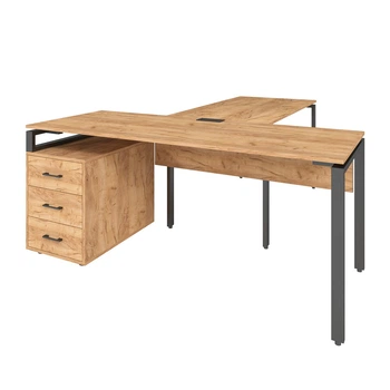 Офисный письменный стол руководителя Loft Details LMB180b с брифингом дуб крафт золотой с царгой