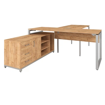 Офисный письменный стол руководителя Loft Details FB180 с брифингом дуб крафт золотой с царгой 36