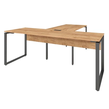 Офисный письменный стол руководителя Loft Details KB200b с брифингом дуб крафт золотой с царгой