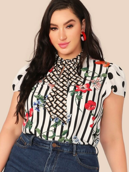 Блуза с принтом и завязкой Shein 07190424303 2XL (918702XL) Белый