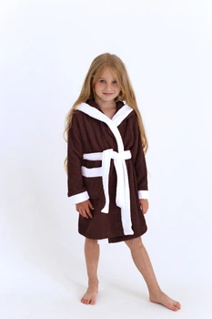 Махровый детский халат IDEAL TEXTILE с капюшоном, 380 г/м2 коричневый+белый на 10 лет (134 – 140 см)