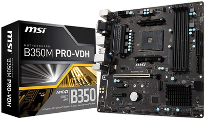 Материнская плата MSI B350 M Pro VDH, AM4, DDR4, HDMI, DVI, роз'єм D-Sub 1x M.2