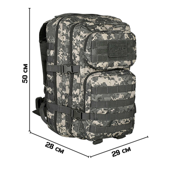 Тактичний рюкзак 36 л Сірий Піксель MIL-TEC Assault 36L Digital UCP з системою MOLLE Військовий рюкзак Армійський Штурмовий Водовідштовхуючий