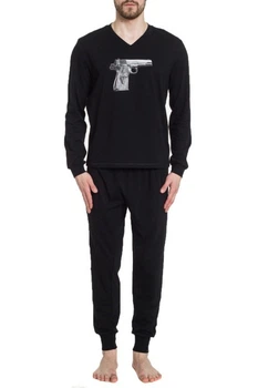 Піжама чоловіча Homewear MAD 36180 з довгим рукавом та принтом стильна зимова XL Noir (3700463536854)