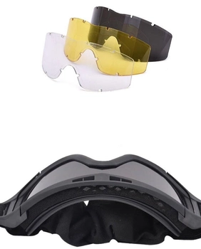 Тактические очки-маска армейские с двумя дополнительными линзами, чёрного цвета, TTM-09 №1