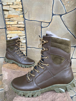 Берці зимові черевики тактичні чоловічі, туфлі тактичні чоловічі берці зимові, натуральна шкіра, розмір 47, Bounce ar. TM-VN-1947, колір коричневий