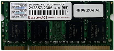 Оперативная память Transcend SoDimm 2Gb DDR2 667MHz PC2 5300 CL5 212857-2305 Б\у