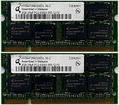 Оперативная память Qimonda SoDimm 4Gb (2*2Gb) DDR2 667MHz PC2 5300 CL5 HYS64T256020EDL-3S-C Б\у