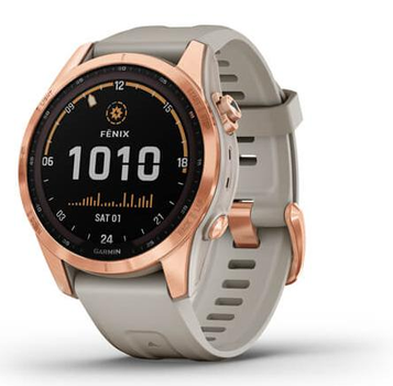 Часы Garmin Fenix 7S Solar розовое золото со светло-бежевым ремешком