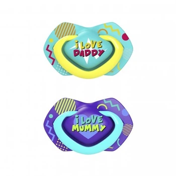 Пустышка Canpol babies силиконовая симметричная 0-6 мес NEON LOVE 2 шт. - блок.22/652_blu