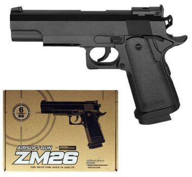 Дитячий Пістолет Colt 1911 CYMA ZM26 метал, пластик стріляє кульками 6 мм Чорний
