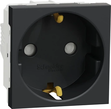 Розетка Schneider Electric Unica New с заземлением, со шторками 2 модуля Антрацитовая (NU303754)