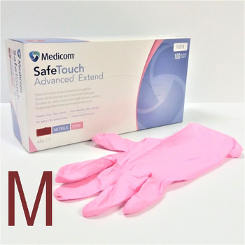 Рукавички нітрилові неопудрені рожеві, розмір М (100 шт/уп) Medicom EXTEND 3.2 р.