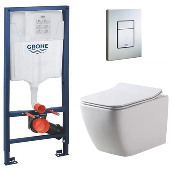 Инсталляция GROHE Rapid SL 38772001+ Унитаз подвесной DUSEL CUBIS DWHT10201030R+ Сиденье Slim Soft-Close+Панель смыва Grohe Skate Cosmopolitan