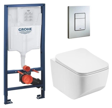Инсталляция GROHE Rapid SL 38772001+ Унитаз подвесной DUSEL LUNAR DWHT10201530R+ Сиденье Slim Soft-Close+Панель смыва Grohe Skate Cosmopolitan