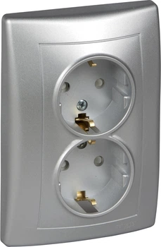 Розетка двойная Schneider Electric Sedna с заземляющим контактом и шторками Алюминиевая (SDN3000460)