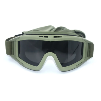 Тактические очки-маска с 3 сменными линзами и чехлом / Защитные очки из поликарбоната, цвет зеленый