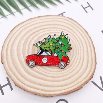 Значок, пин, FunnyPins, Рождественский автомобиль, красный
