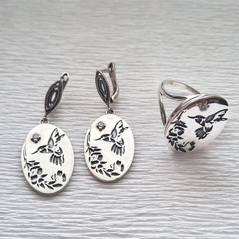 Серебряное кольцо и серьги DIVA Колибри 19.5 р