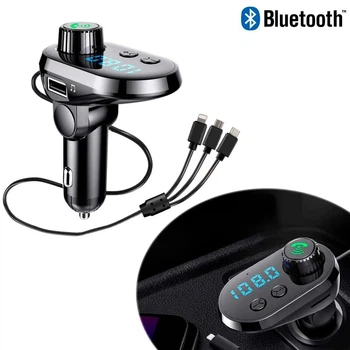 Bluetooth трансмітер з кабелем Type-C/MicroUSB/Lightning "Car Q15" Чорно-сірий (VS7004823-1)