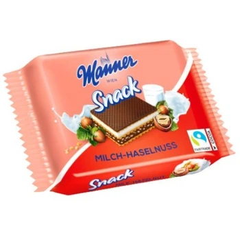 Вафли в шоколаде Manner Snack Milk-Hazelnut с молочно-ореховым кремом, 25 г