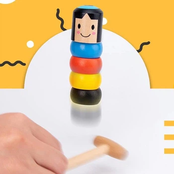 Магический деревянный человечек Дарума для фокусов Unbreakable Wooden Man Daruma (разноцветный)