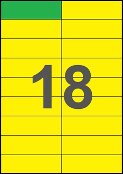 105×33мм ЖЕЛТАЯ Самоклеящаяся бумага А4, 18 Этикеток на листе, Упаковка 100 листов