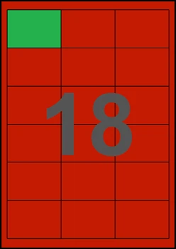 64,5×45,6мм КРАСНАЯ Самоклеящаяся бумага А4, 18 Этикеток на листе, Упаковка 100 листов