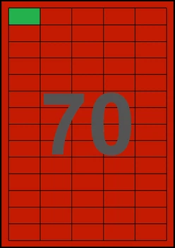 38×20мм КРАСНАЯ Самоклеящаяся бумага А4, 70 Этикеток на листе, Упаковка 100 листов