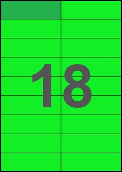 105×33мм ЗЕЛЕНАЯ Самоклеящаяся бумага А4, 18 Этикеток на листе, Упаковка 100 листов