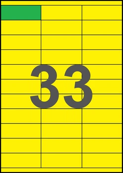 70×25,4мм ЖЕЛТАЯ Самоклеящаяся бумага А4, 33 Этикетки на листе, Упаковка 100 листов