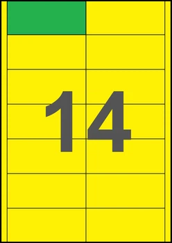 96,5×42,4мм ЖЕЛТАЯ Самоклеящаяся бумага А4, 14 Этикеток на листе, Упаковка 100 листов