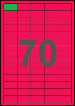 38×20мм МАЛИНОВАЯ Самоклеящаяся бумага А4, 70 Этикеток на листе, Упаковка 100 листов
