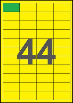 48,5×25,44мм ЖЕЛТАЯ Самоклеящаяся бумага А4, 44 Этикетки на листе, Упаковка 100 листов