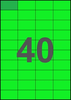 52,5×29,7мм ЗЕЛЕНАЯ Самоклеящаяся бумага А4, 40 Этикеток на листе, Упаковка 100 листов