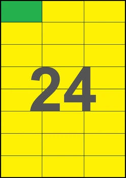 70×37,12мм ЖЕЛТАЯ Самоклеящаяся бумага А4, 24 Этикетки на листе, Упаковка 100 листов