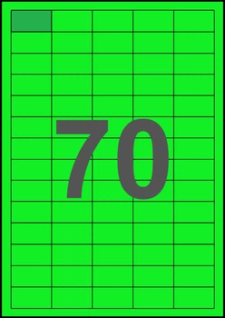 38×20мм ЗЕЛЕНАЯ Самоклеящаяся бумага А4, 70 Этикеток на листе, Упаковка 100 листов