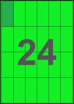 33,5×73мм ЗЕЛЕНАЯ Самоклеящаяся бумага А4, 24 Этикетки на листе, Упаковка 100 листов