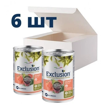 Упаковка влажного корма для собак Exclusion Adult Salmon c лососем 400г 6шт