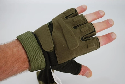 Тактичні рукавички без пальців з гумовими накладками 9062_L_Olive