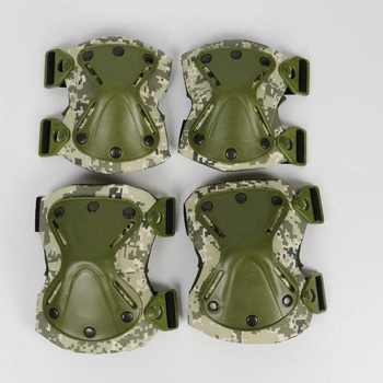 Комплект наколінники + налокітники зі швидким скиданням тактичні для армії UA24 Піксельний камуфляж