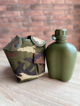 Фляга армейская в чехле пластиковая 1 Л (Камуфляж зеленый №3)