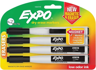 Набор маркеров для досок сухого стирания с магнитом EXPO Magnetic Dry Erase Markers Чорний 4 шт. (1944745)