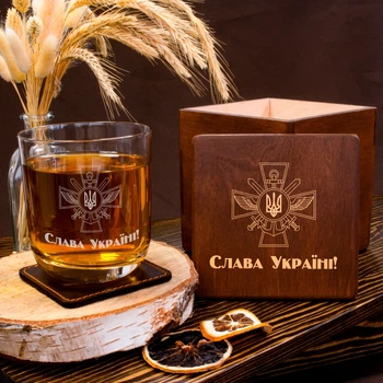Стакан для виски с надписью Слава Україні! в коробке из дерева, 250 мл, WOODPRESENT