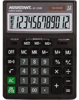 Калькулятор электронный ASSISTANT GREEN 12-разрядный черный (AC-2388)